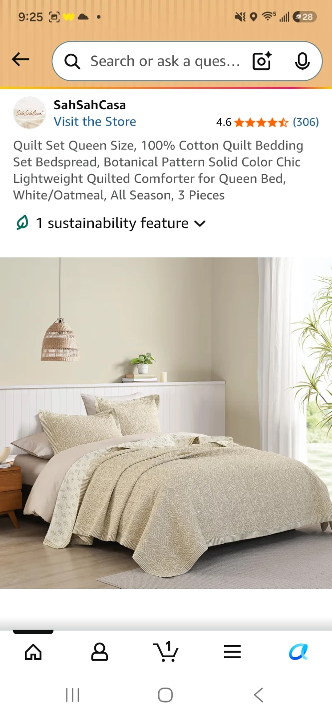 SahSahCasa Quilt Set Queen 3 Pieces 100% Cotton White/Oatmeal - photo 2