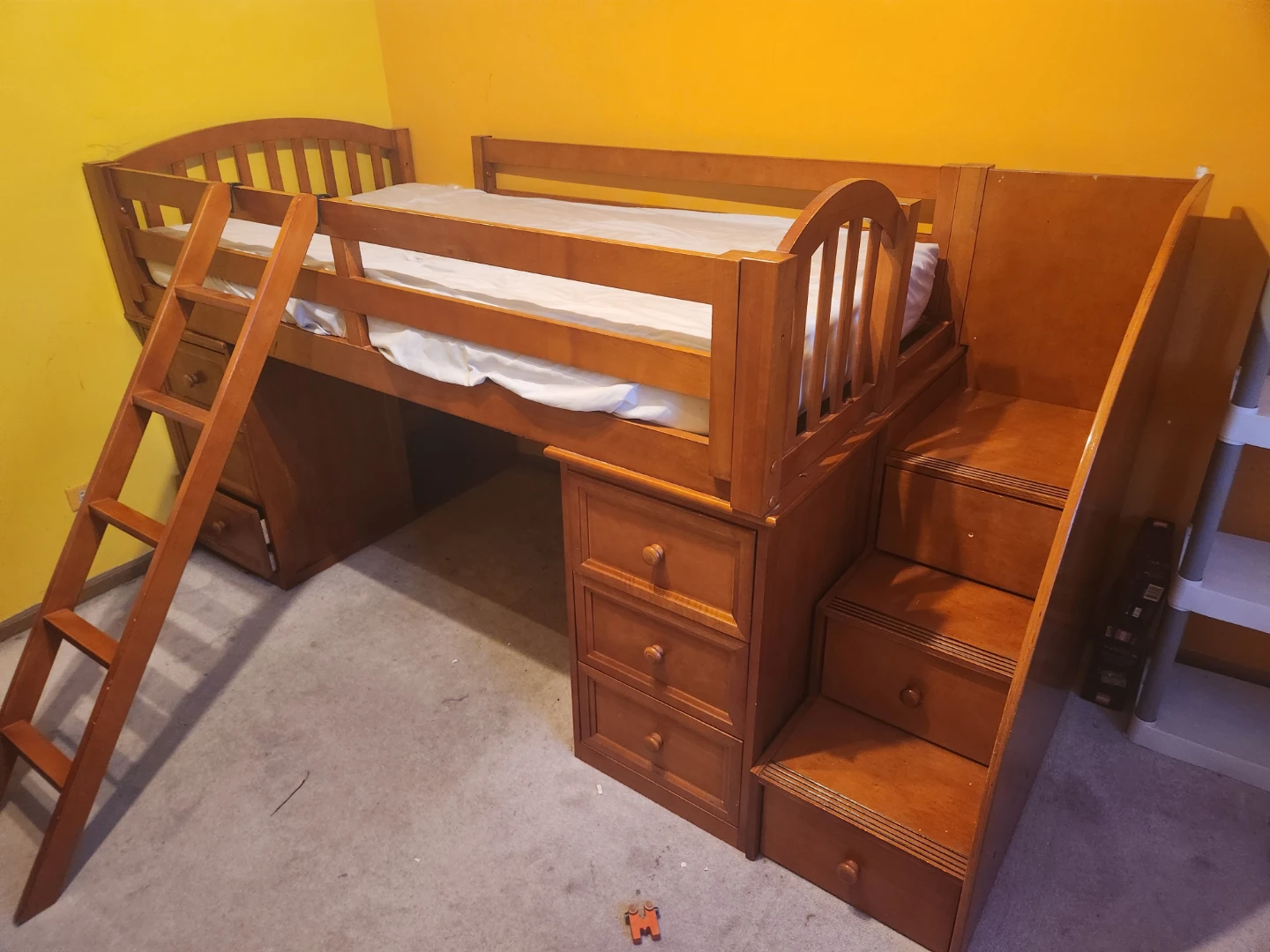 Wooden Loft Bed with Stairs and Desk