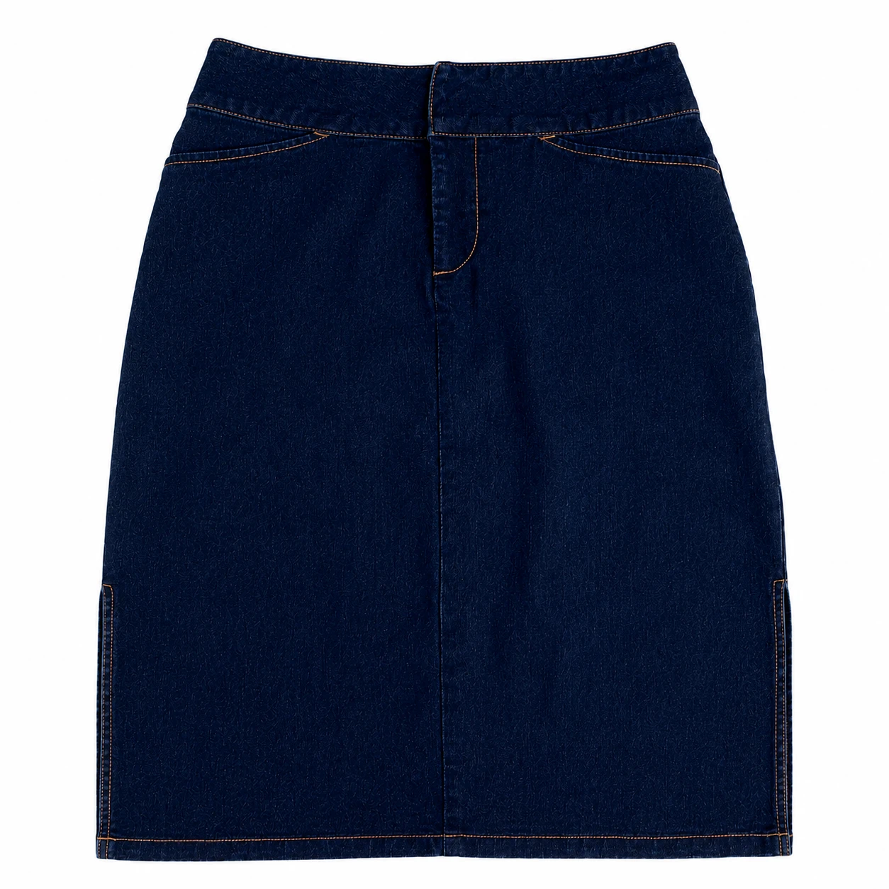 Dark Blue Denim Pencil Skirt Size 1 | Side Slit Stretch