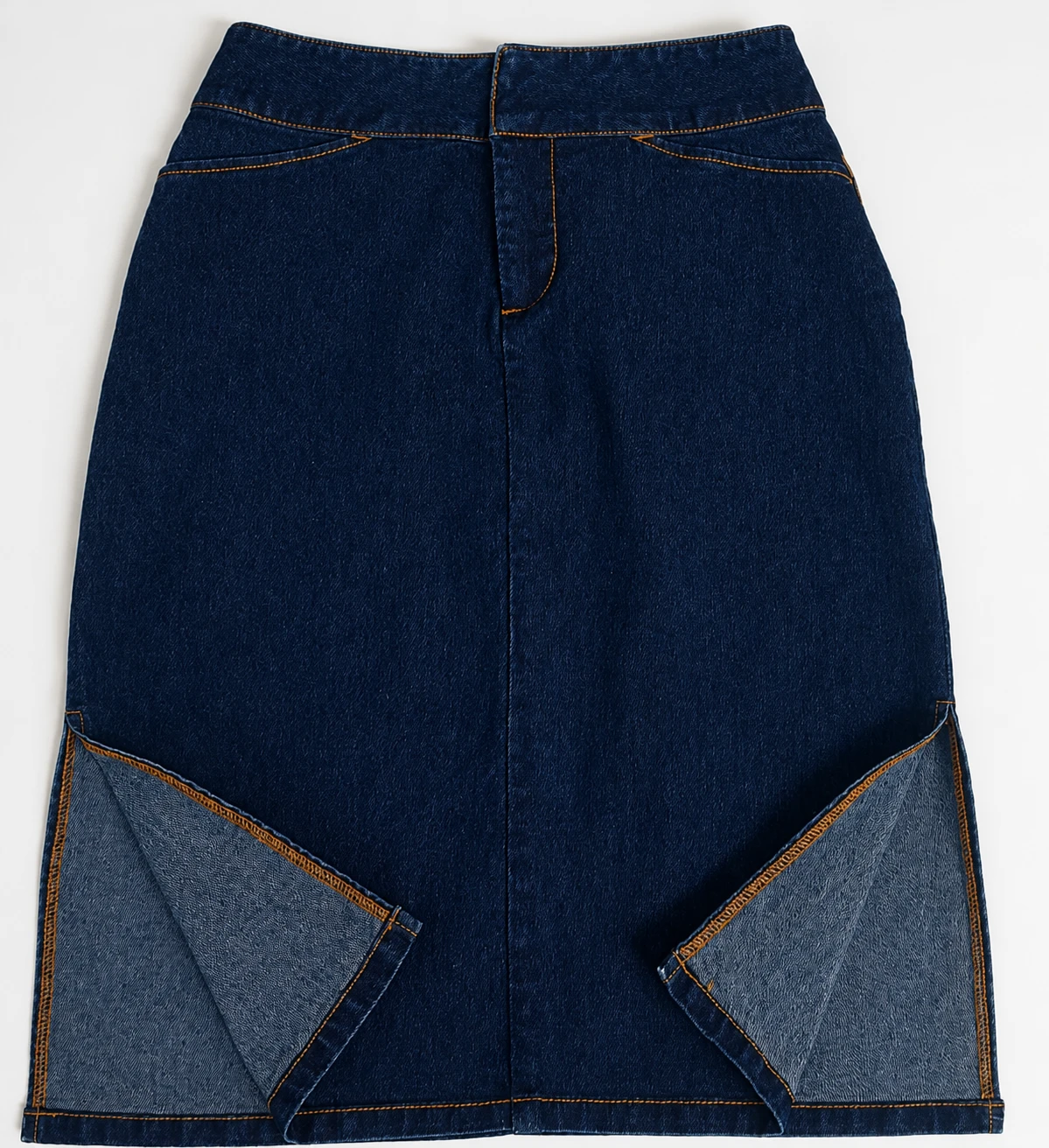 Dark Blue Denim Pencil Skirt Size 1 | Side Slit Stretch - photo 2