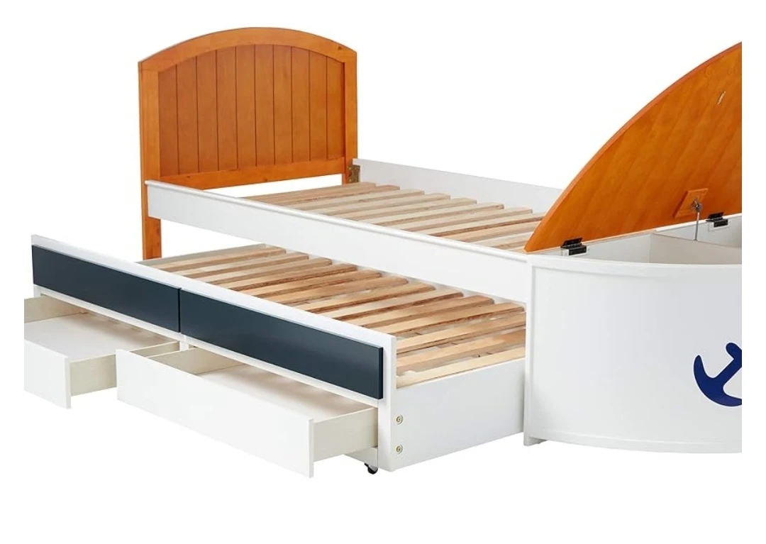 Kids Boat Bed with Trundle and Storage - photo 2