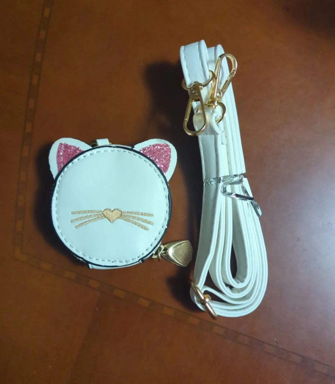 White Faux Leather Cat Face Coin Purse with Strap - photo 4