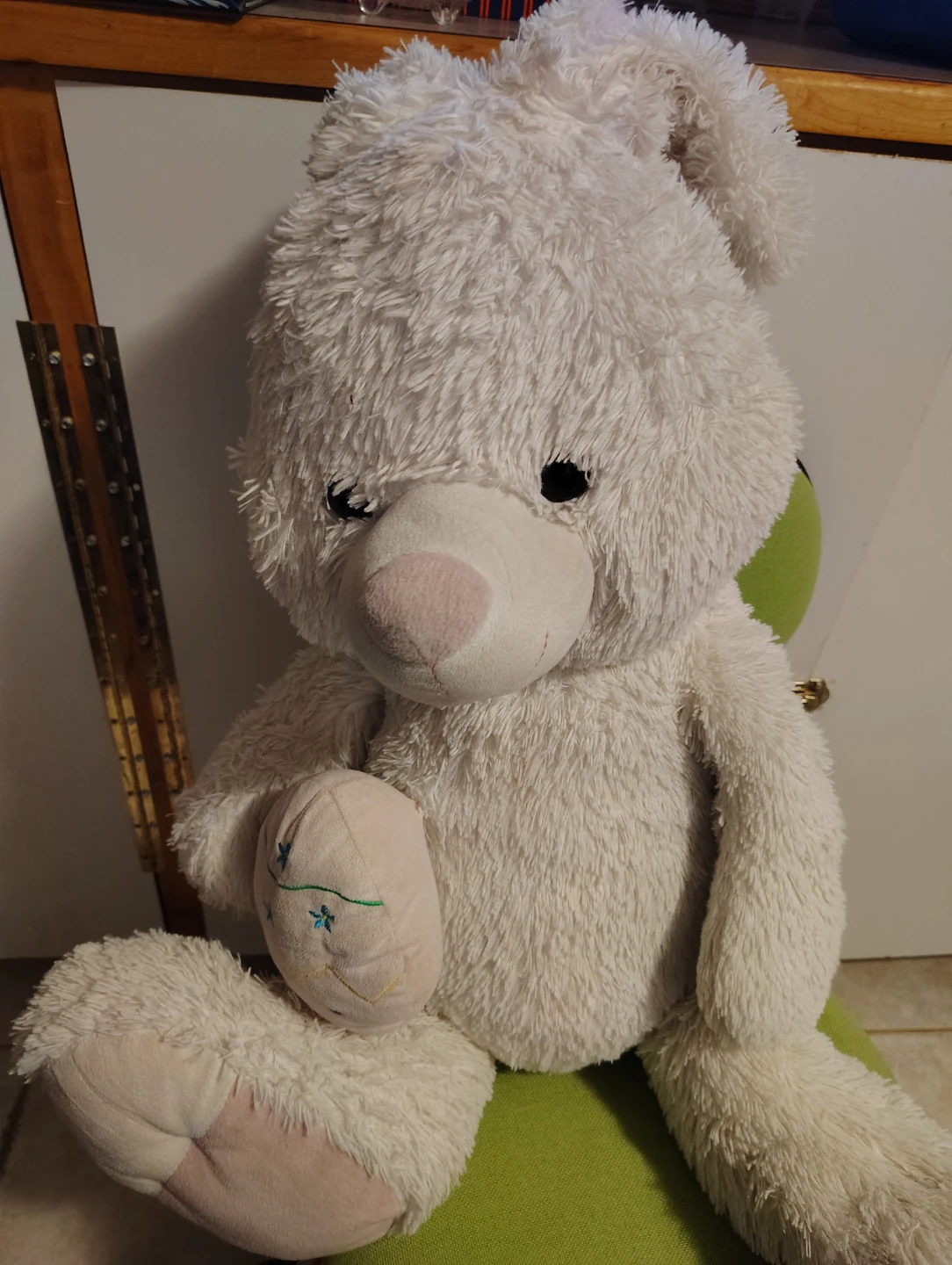 Large White Plush Bunny with Easter Egg
