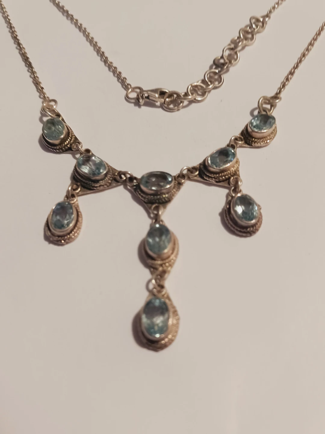 Gorgeous Sterling Silver 925 Blue Topaz Gemstones Necklace - photo 2