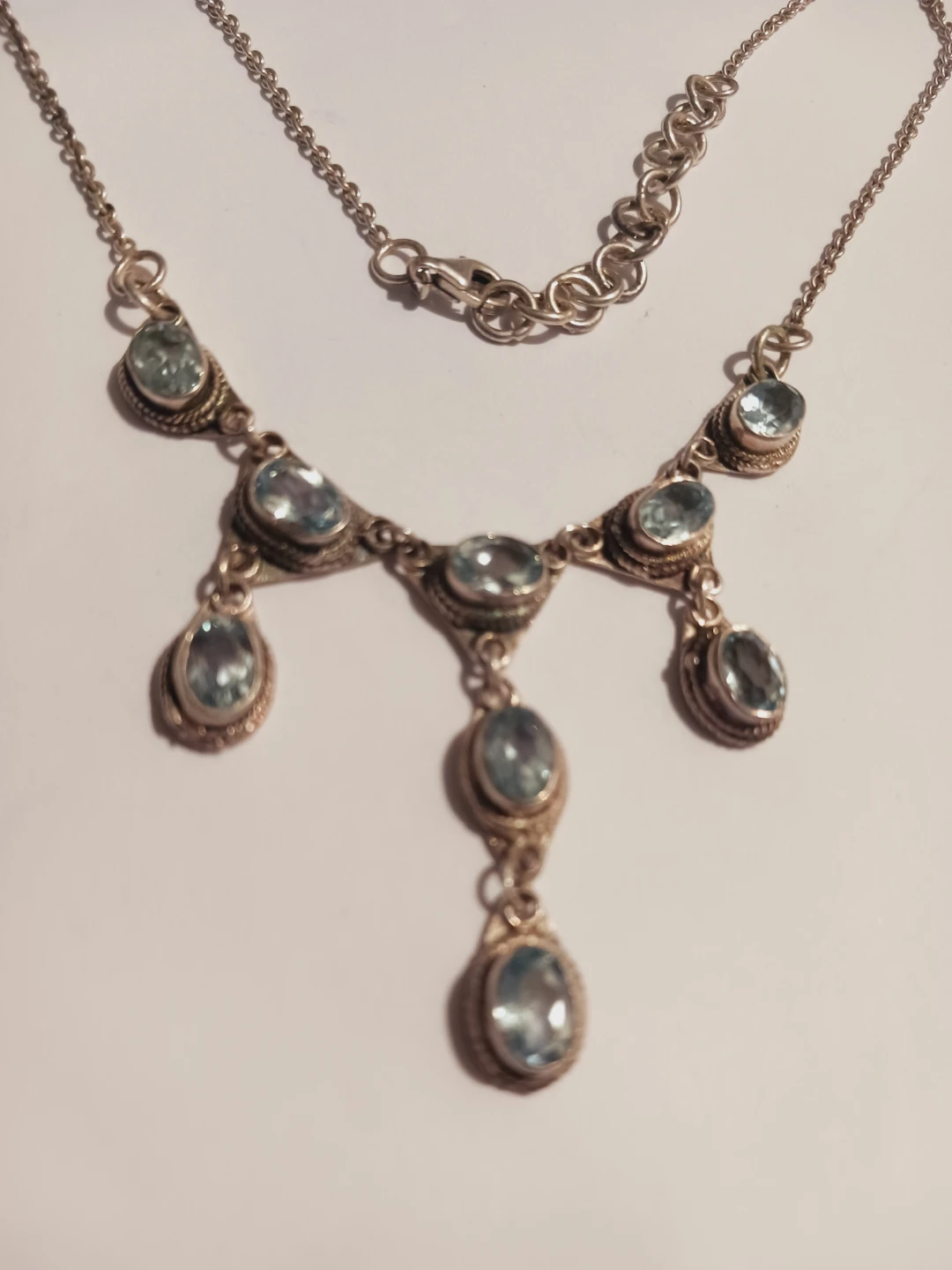 Gorgeous Sterling Silver 925 Blue Topaz Gemstones Necklace - photo 4