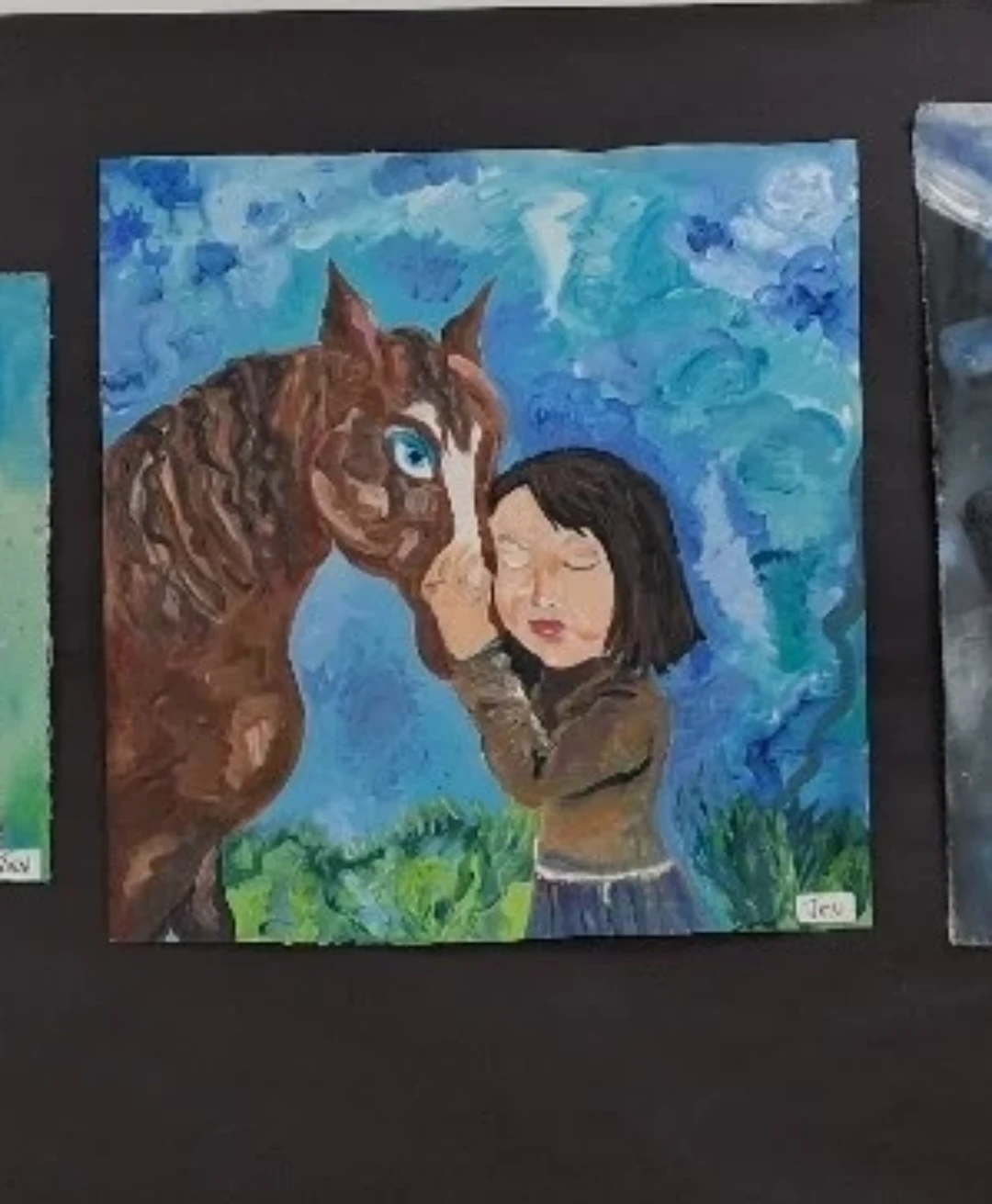Painting hand signed original girl and horse - photo 2