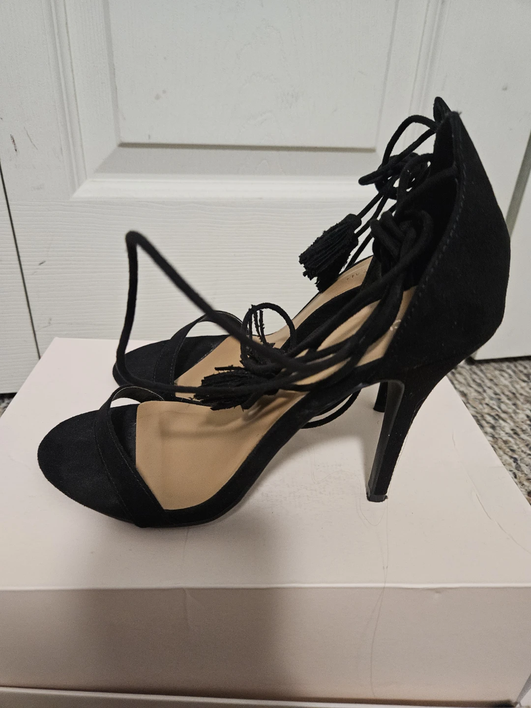Black Suede High Heel Sandals with Tassels 39 - photo 2