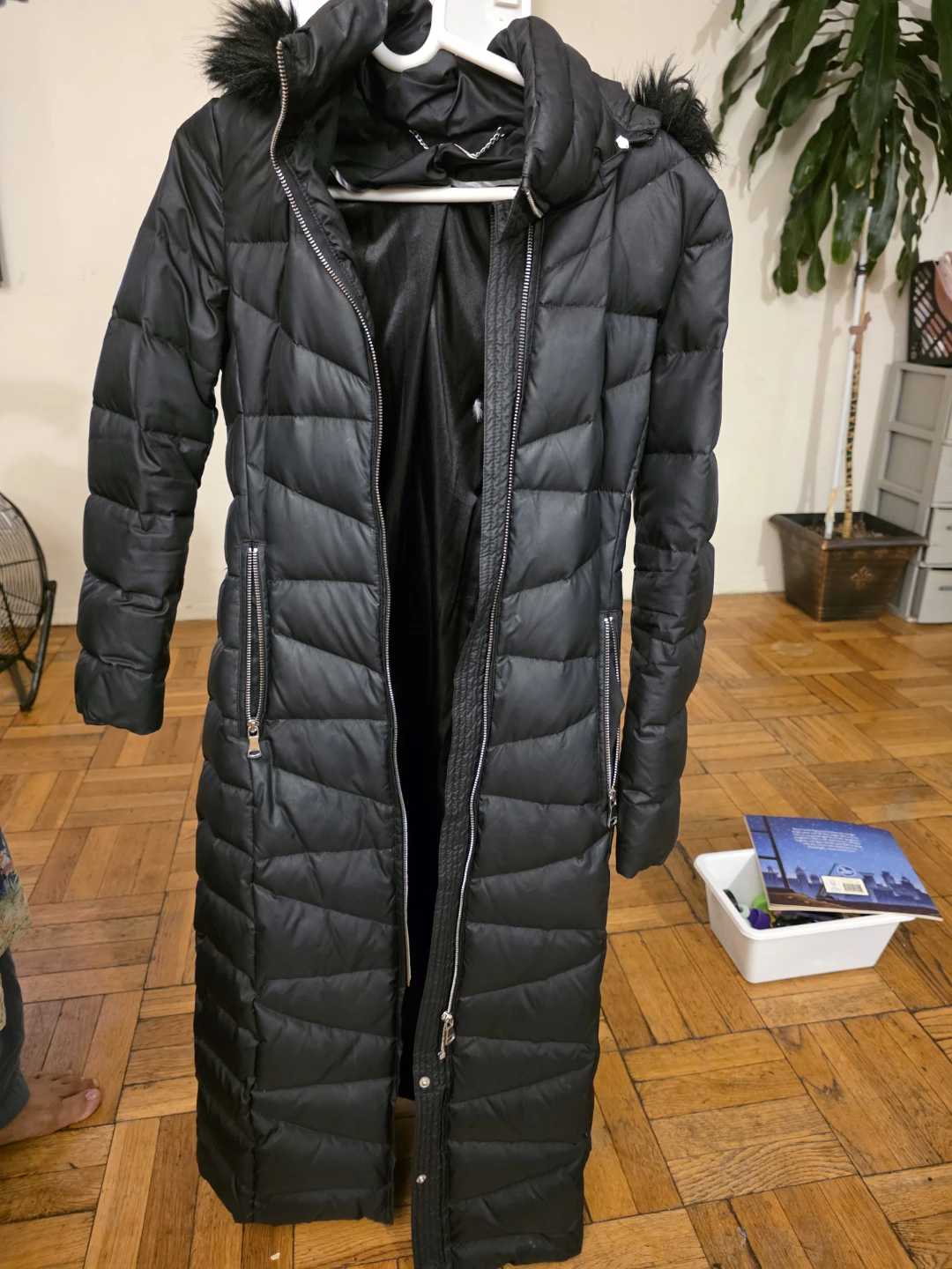 Black Puffer Coat with Fur Trim