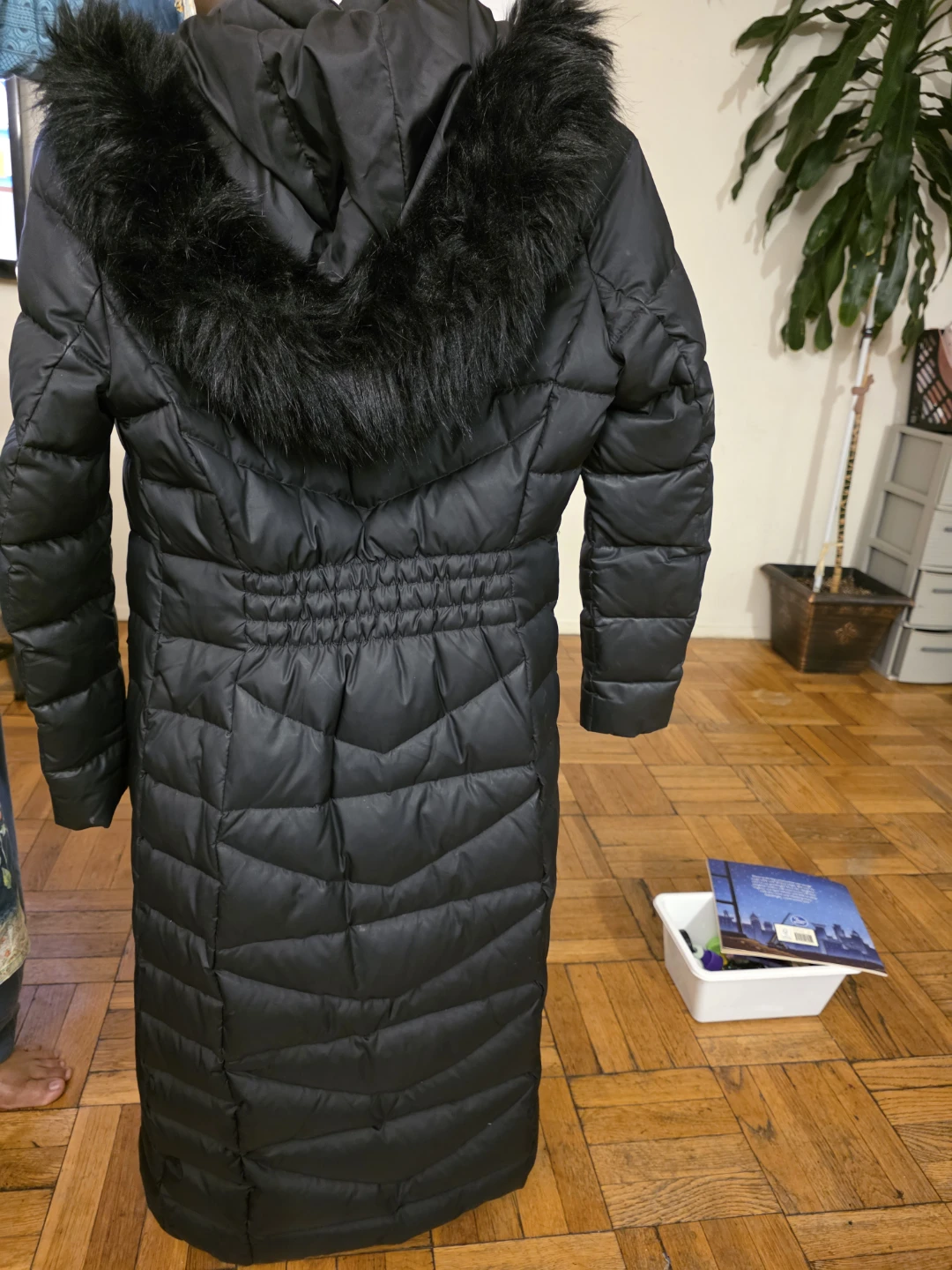 Black Puffer Coat with Fur Trim - photo 2