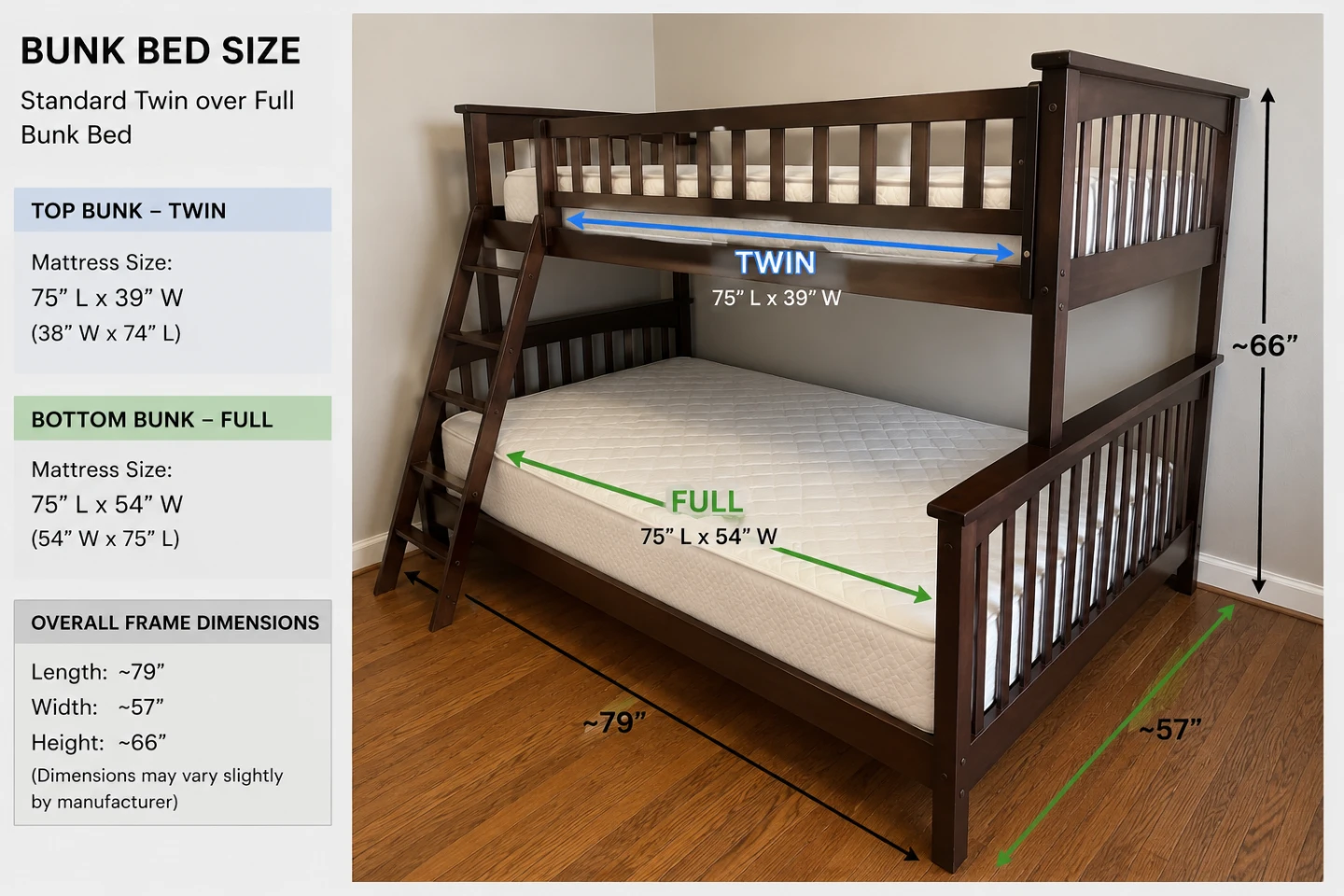 Dark Brown Twin over Full Bunk Bed with Mattresses - photo 2