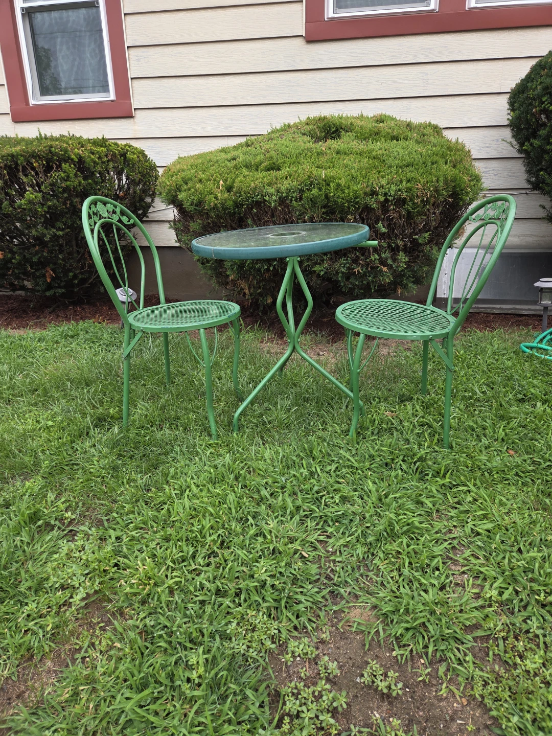 Green Metal Bistro Set with Glass Top Table