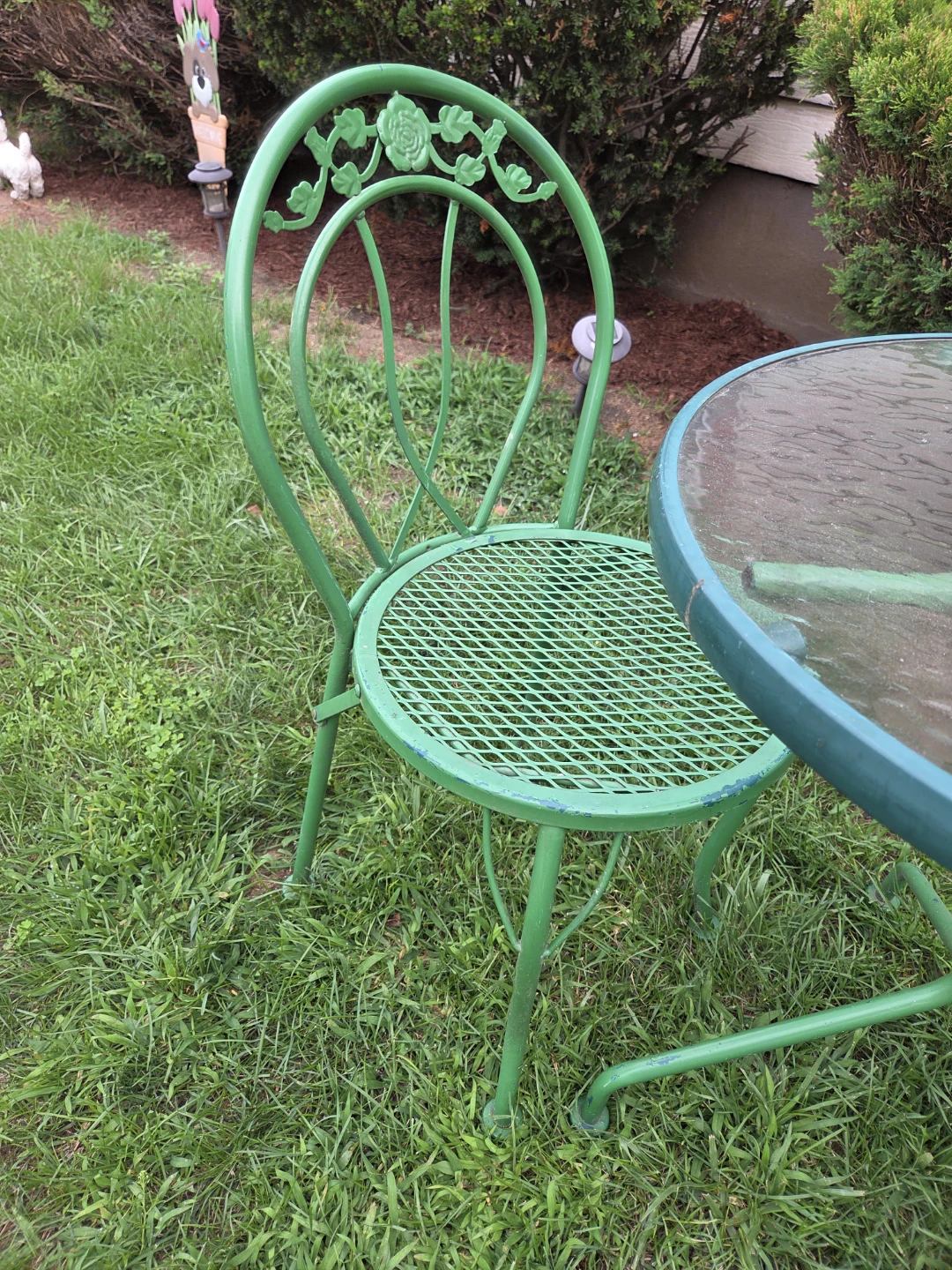 Green Metal Bistro Set with Glass Top Table - photo 4