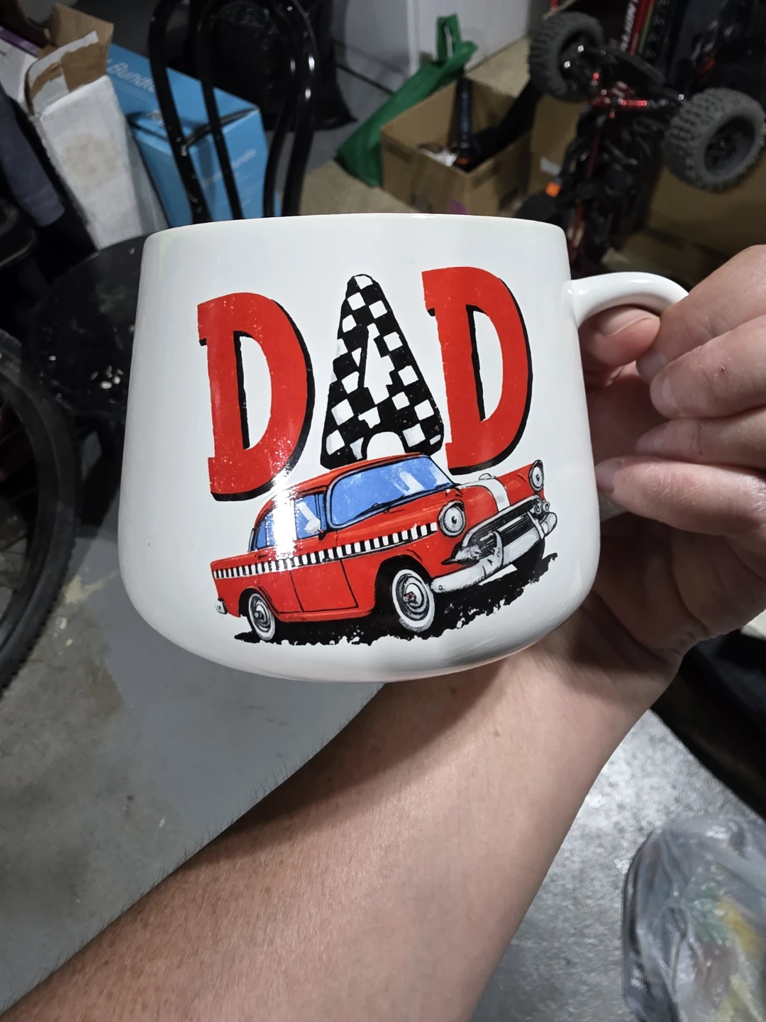 Dad Mug with Red Car and Checkered Flag