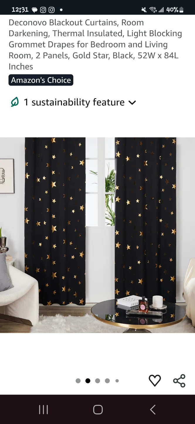 Deconovo Blackout Curtains with Gold Stars - 52W x 84L Inches