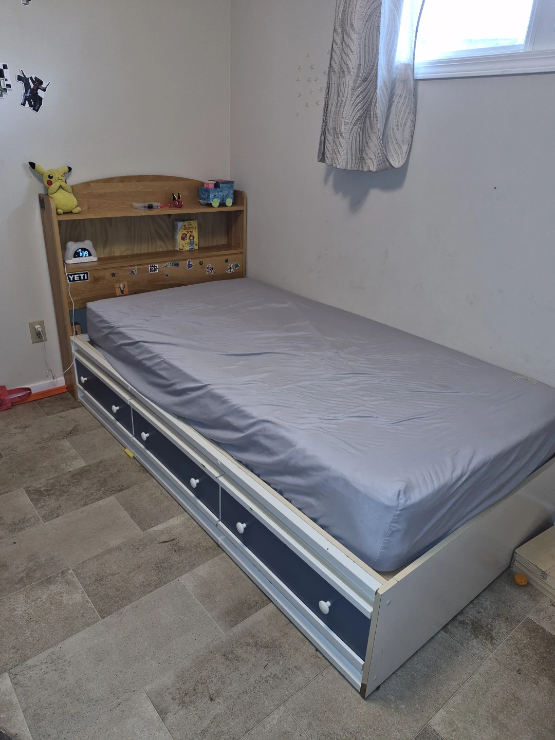 Twin Bed Frame with Headboard and Drawers