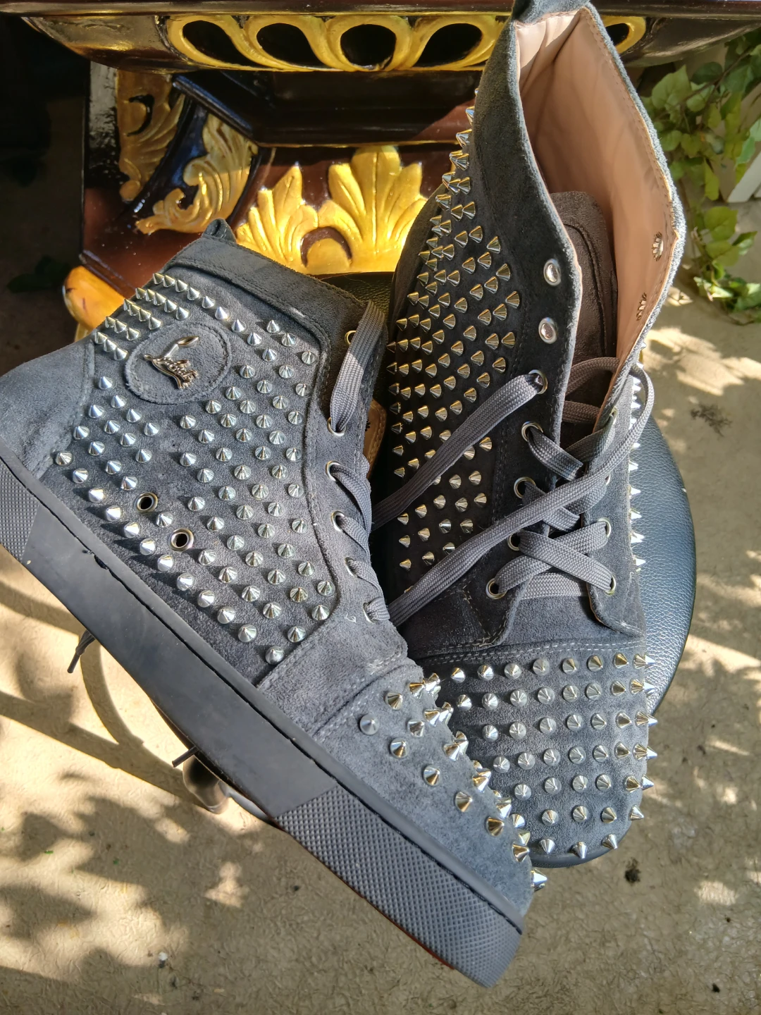 Christian Louboutin Grey Suede Spiked High-Top Sneakers - photo 2
