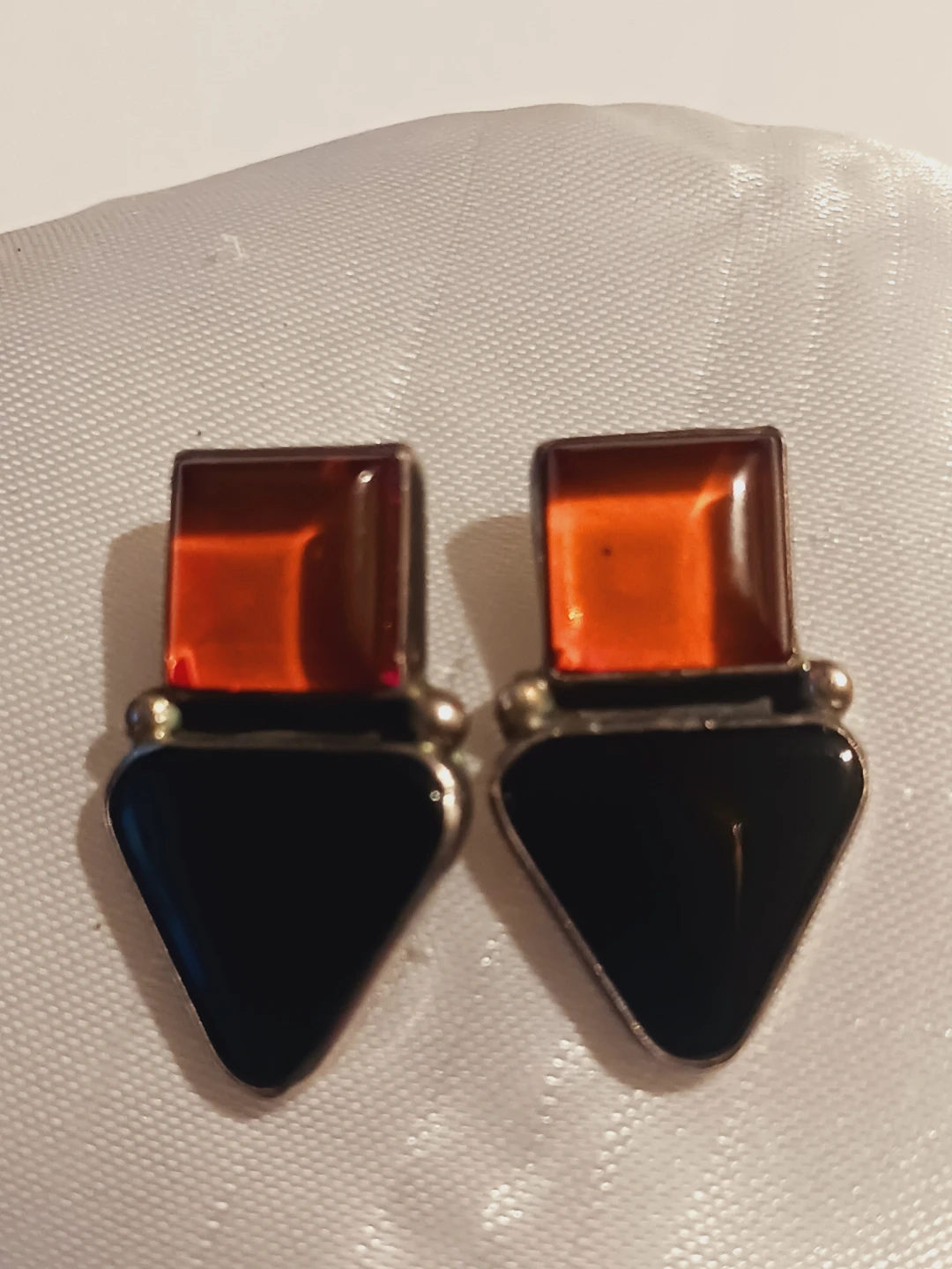 L.GANADO Signed Sterling Silver 925 Amber & Black Onyx Earrings