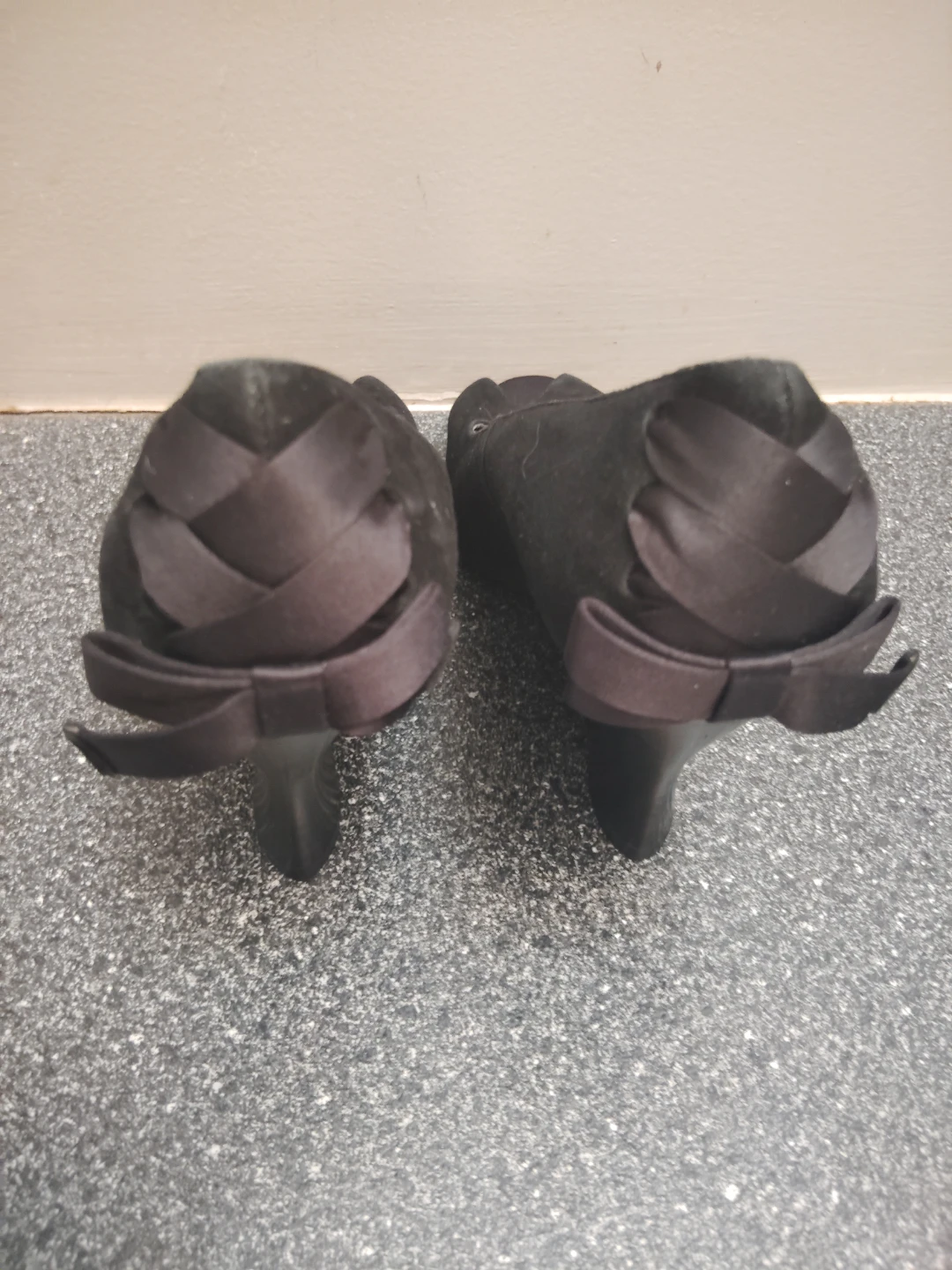 Unisa Black Peep Toe Wedge Heels with Bow Detail - photo 3
