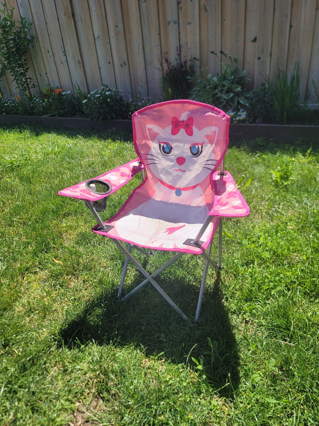 Kids Pink Cat Folding Camp Chair with Cup Holder