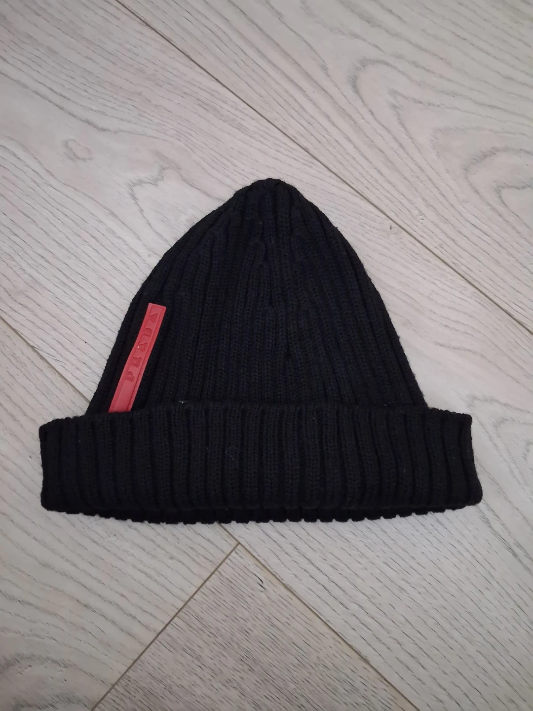 Prada Black Ribbed Wool Beanie Hat
