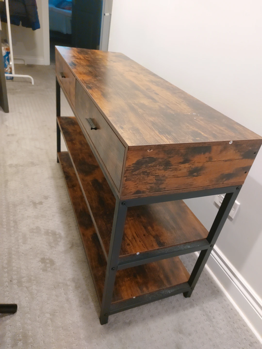 Rustic Wood Console Table with Drawers and Shelves