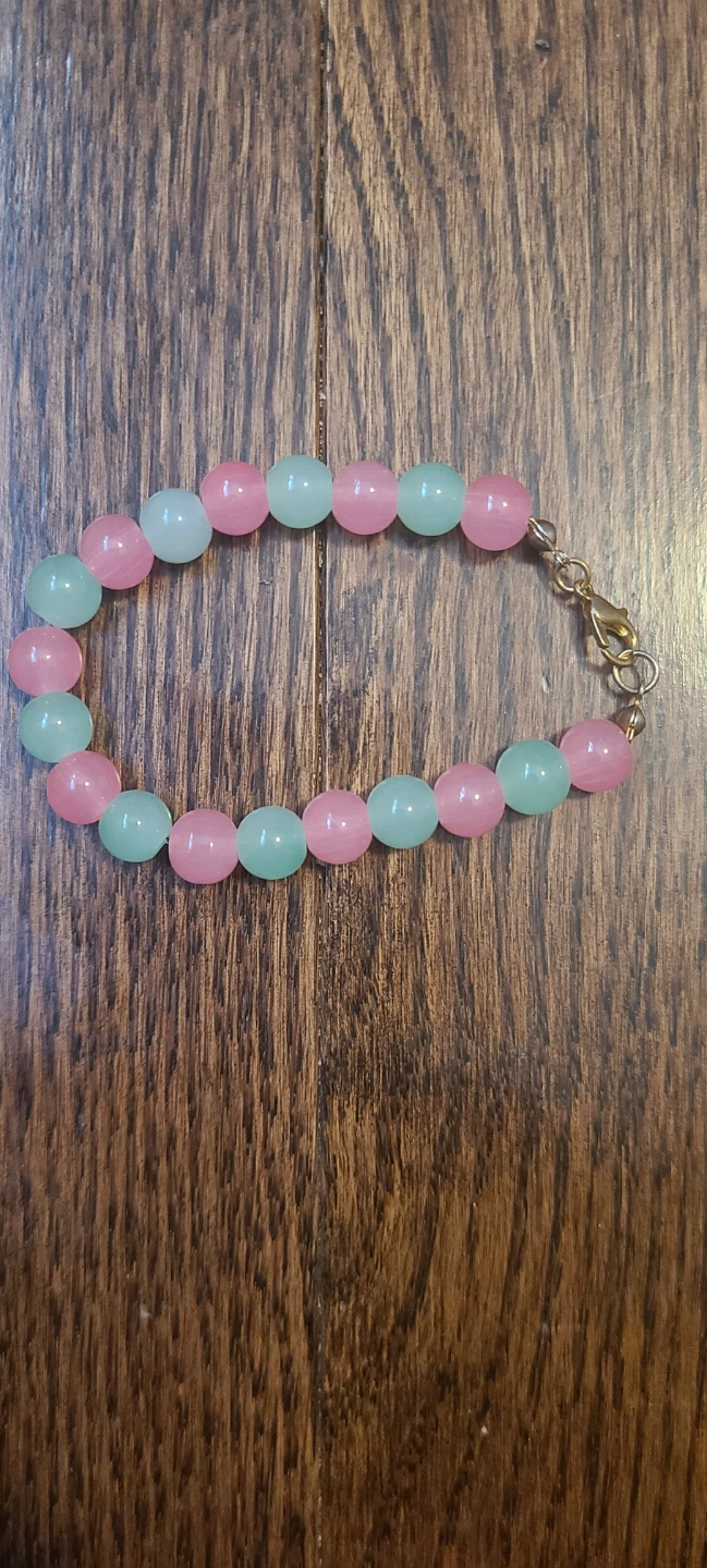 Pink and Mint Beaded Bracelet