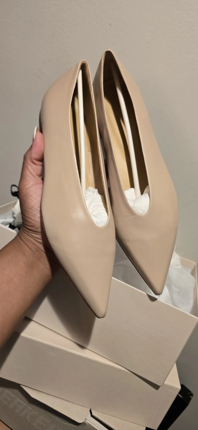 Aeyde Beige Leather Pointed Toe Flats - Size 37.5