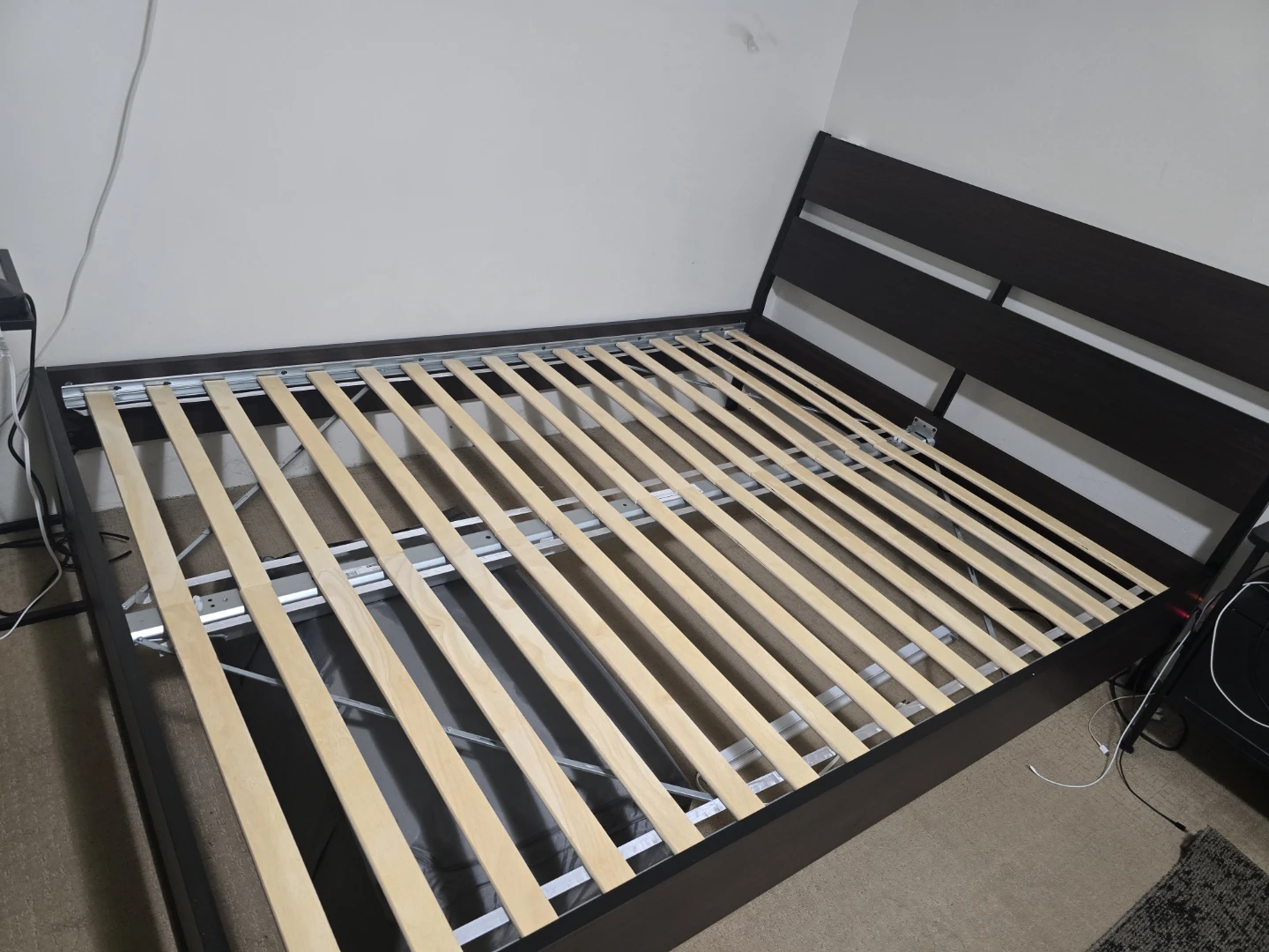 Dark Brown Bed Frame with Headboard and Mattress - photo 5