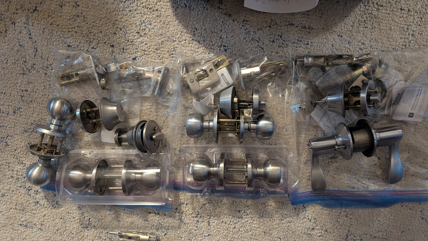4 Satin Nickel Entry Knob and Deadbolt Sets plus 1 Entry
