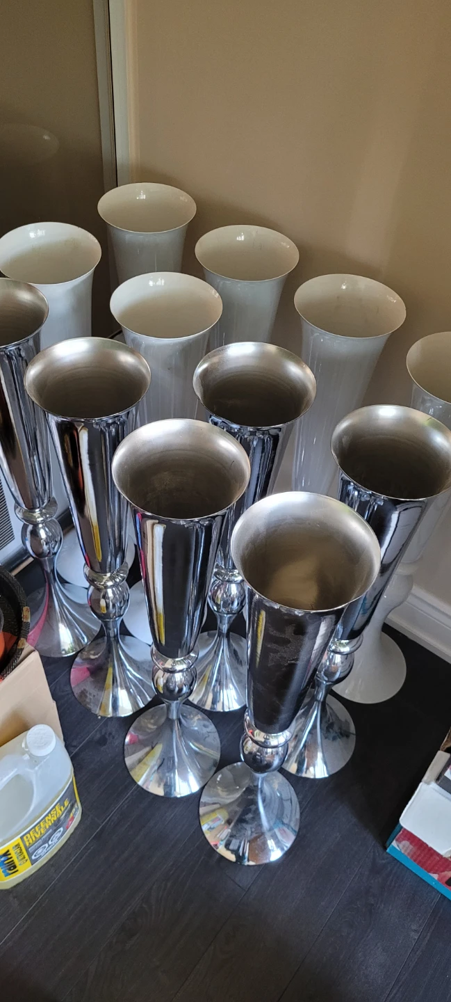 Wedding Staging Flower tall Vase Vases in Silver or White metal