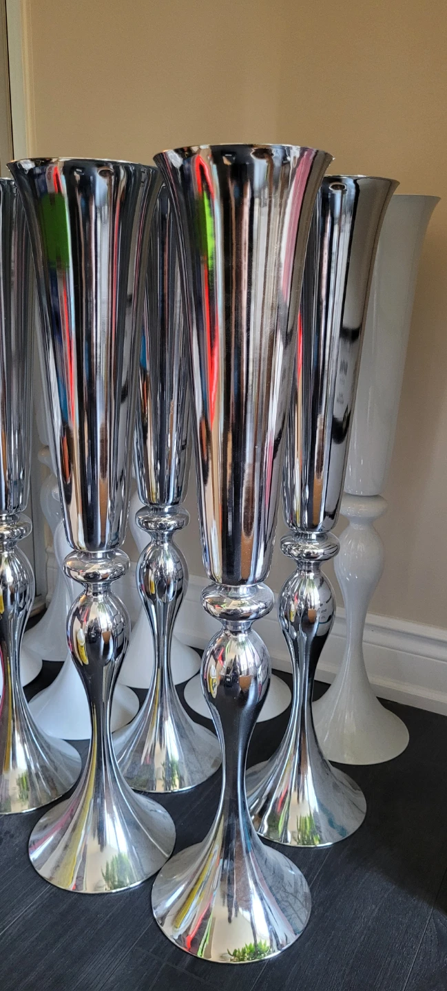 Wedding Staging Flower tall Vase Vases in Silver or White metal - photo 2