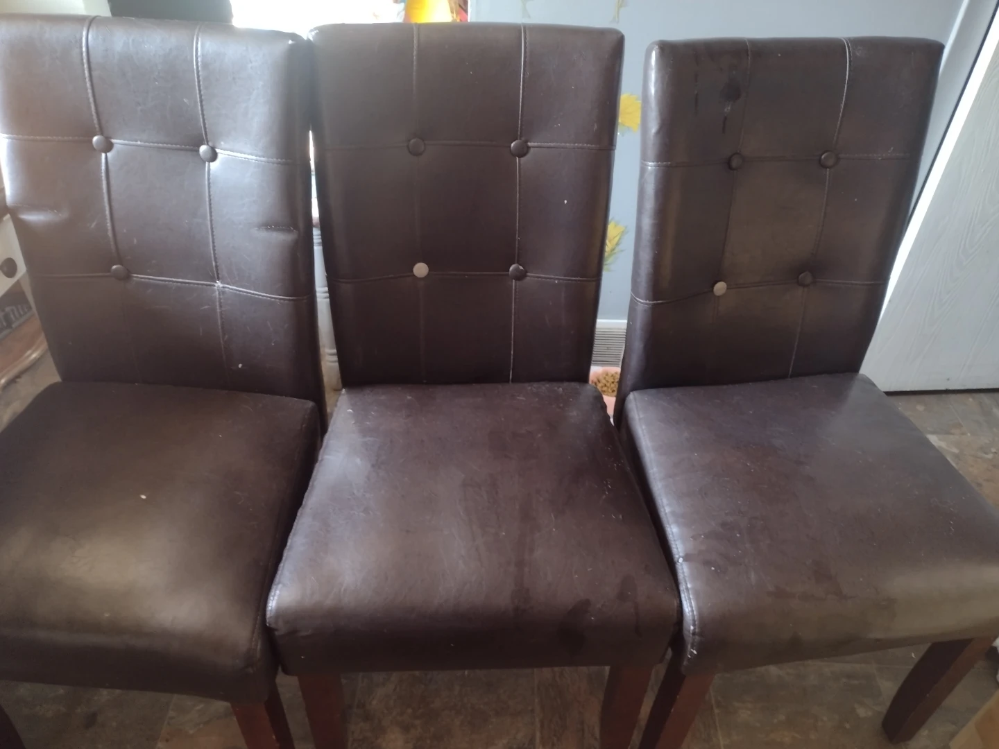 Brown Faux Leather Dining Chairs - Set of 3