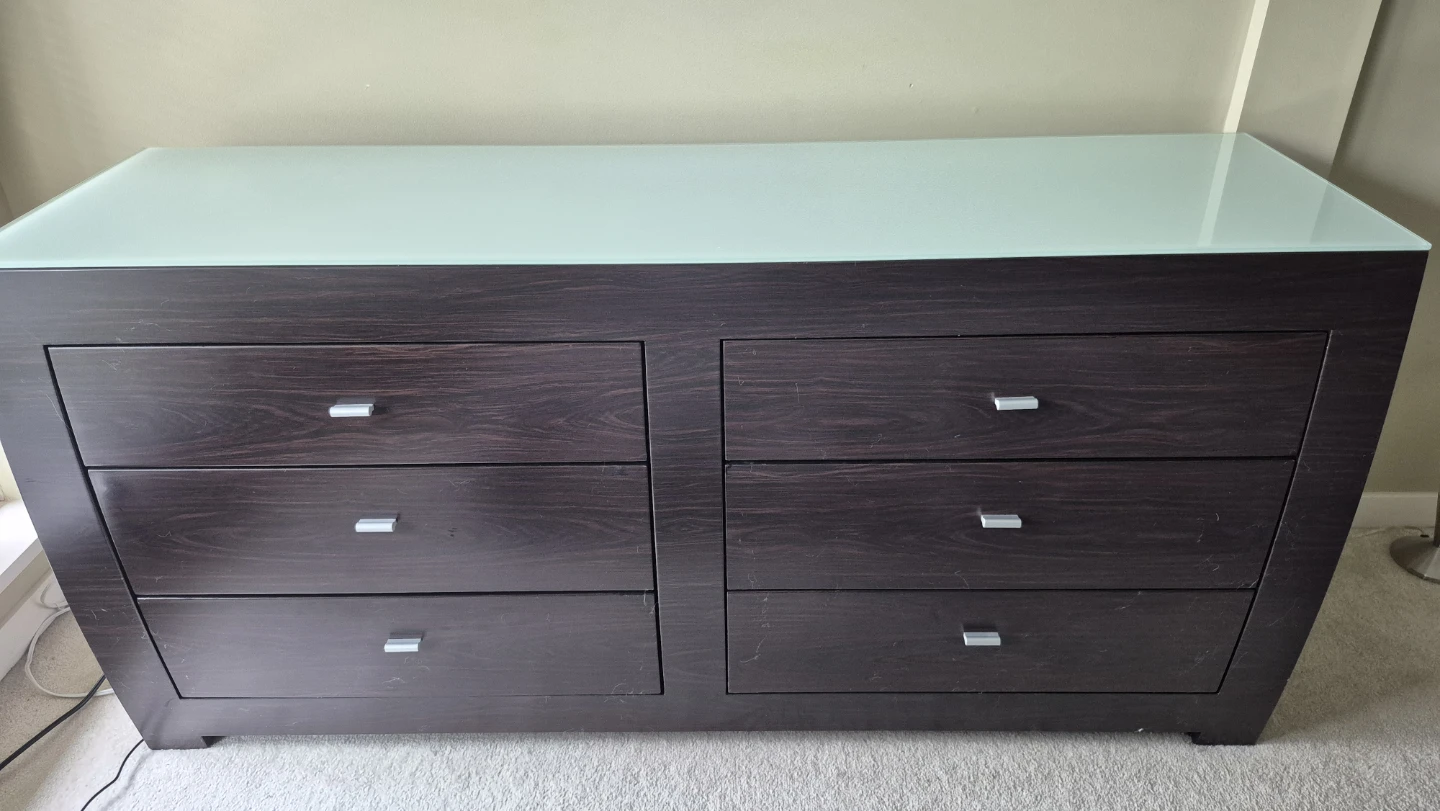 Dark Wood Bedroom Set - Dresser and two Nightstands