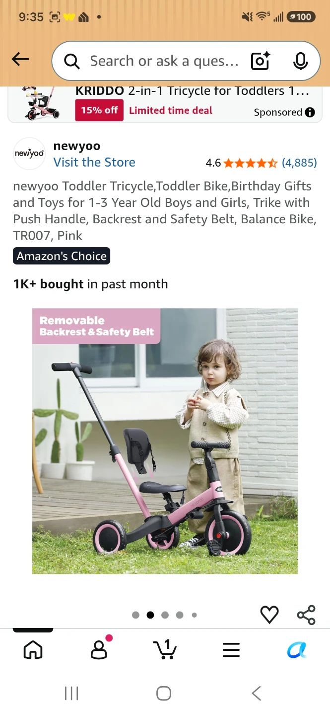 newyoo Toddler Tricycle Bike - Pink - photo 2