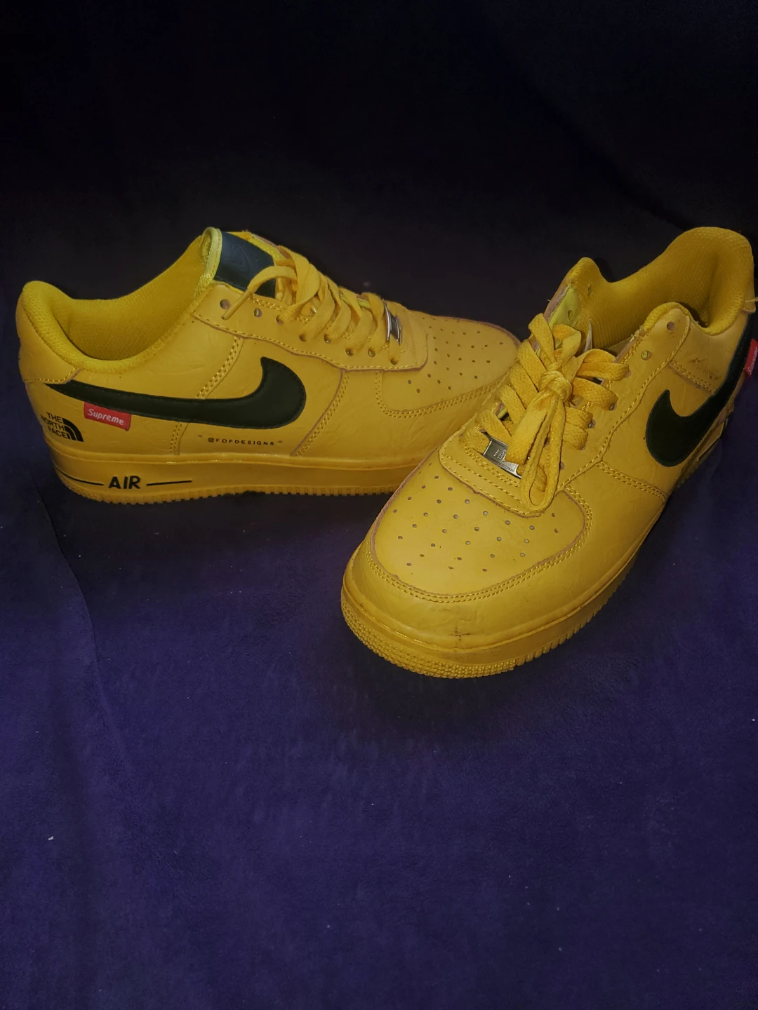 Yellow Nike Air Force 1 "Supreme The North Face" Custom Sneakers