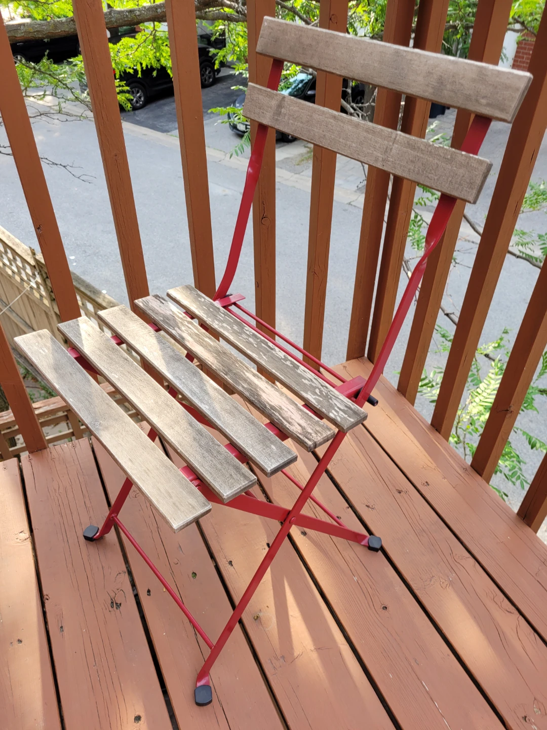 Folding Bistro Chair - Red Metal and Wood - photo 3