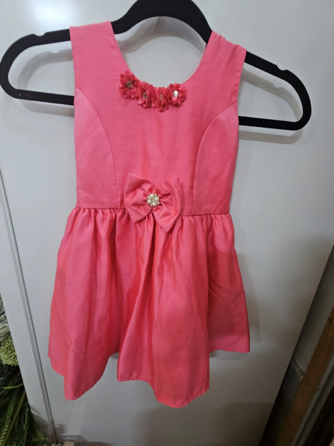 Girls Pink Dress with Flower and Bow Accent, 3T