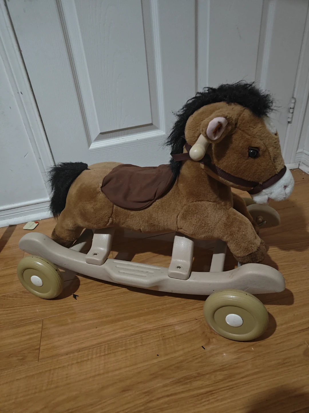 Brown Plush Rocking Horse Toy with Wheels