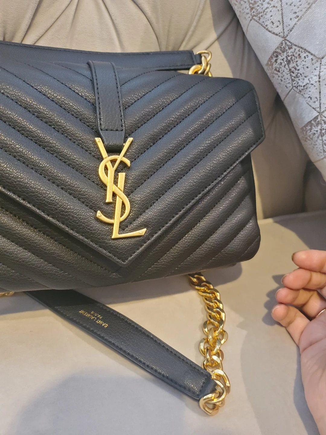 Saint Laurent Black Chevron Leather Shoulder Bag