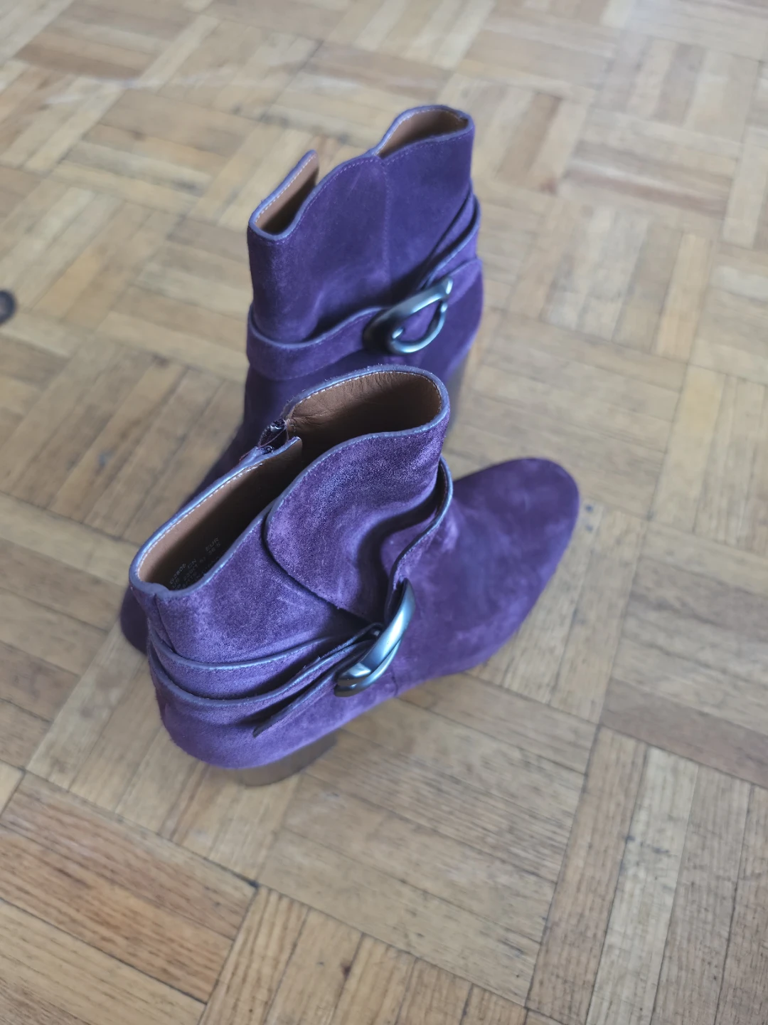 Purple Suede Ankle Boots with Buckle Detail