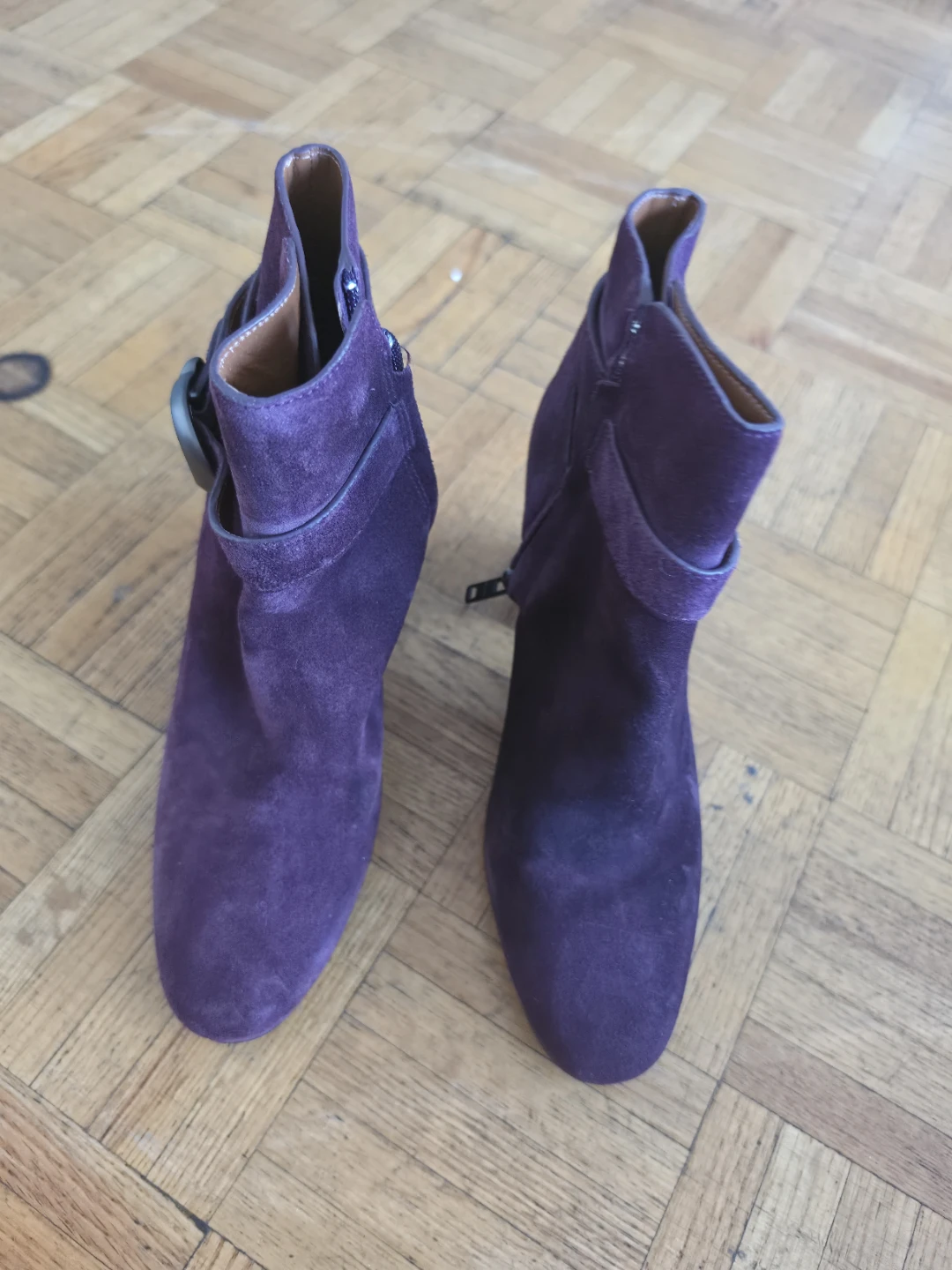 Purple Suede Ankle Boots with Buckle Detail - photo 2
