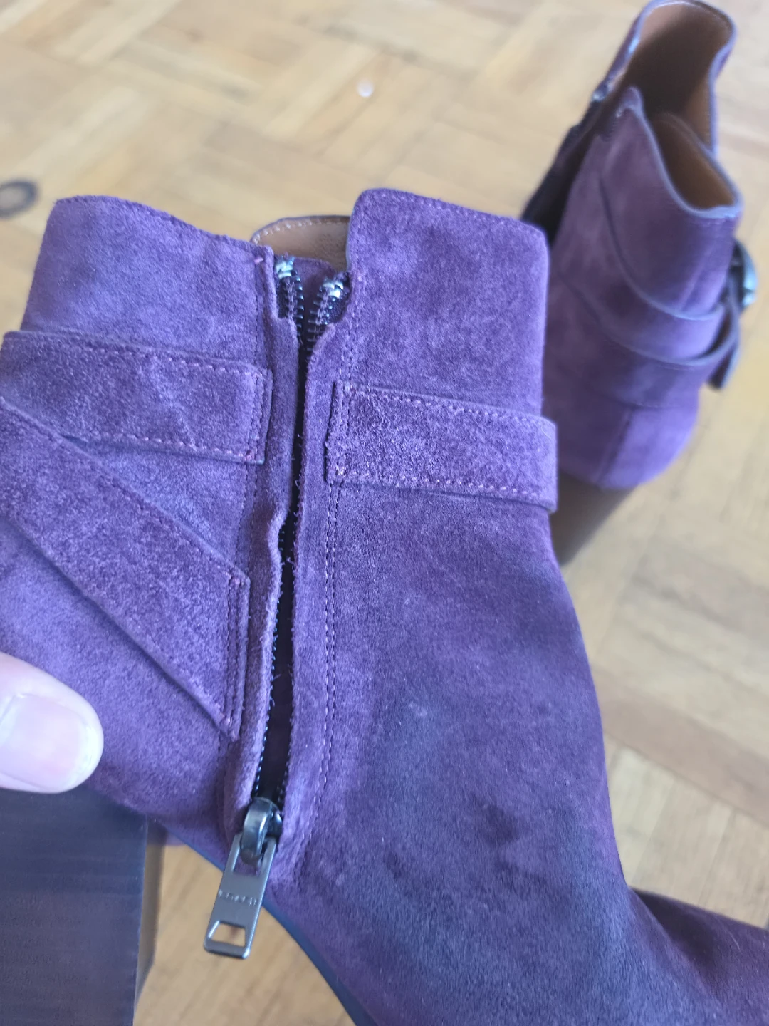 Purple Suede Ankle Boots with Buckle Detail - photo 4