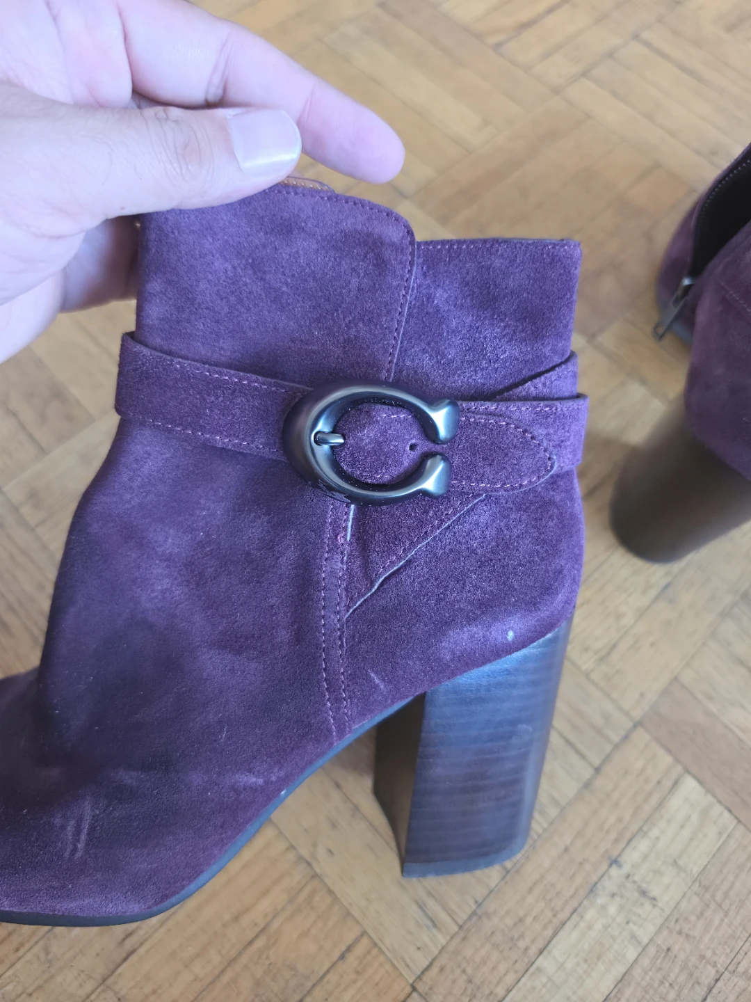 Purple Suede Ankle Boots with Buckle Detail - photo 5