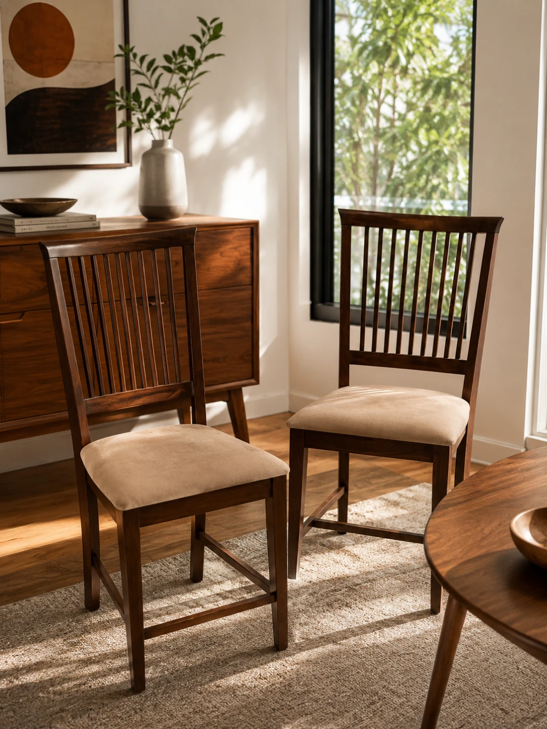 Set of 2 Dark Wood Counter Height Stools