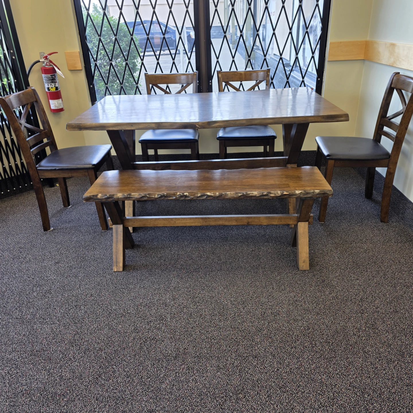 Solid Wood Dining Table Set with Bench and Chairs