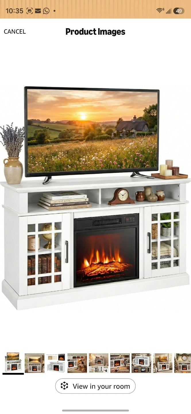 SIMOE White Electric Fireplace TV Stand for TVs up to 55"