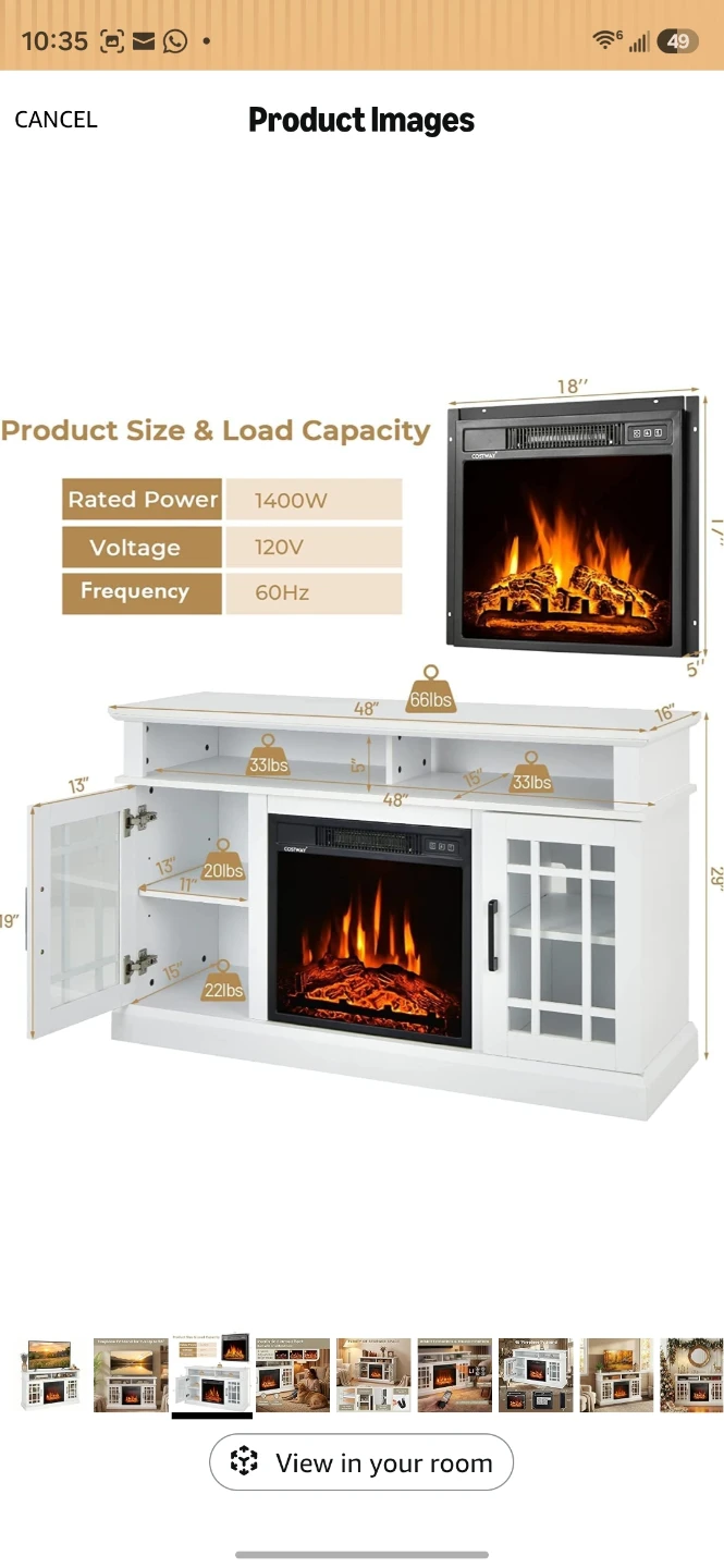 SIMOE White Electric Fireplace TV Stand for TVs up to 55" - photo 4