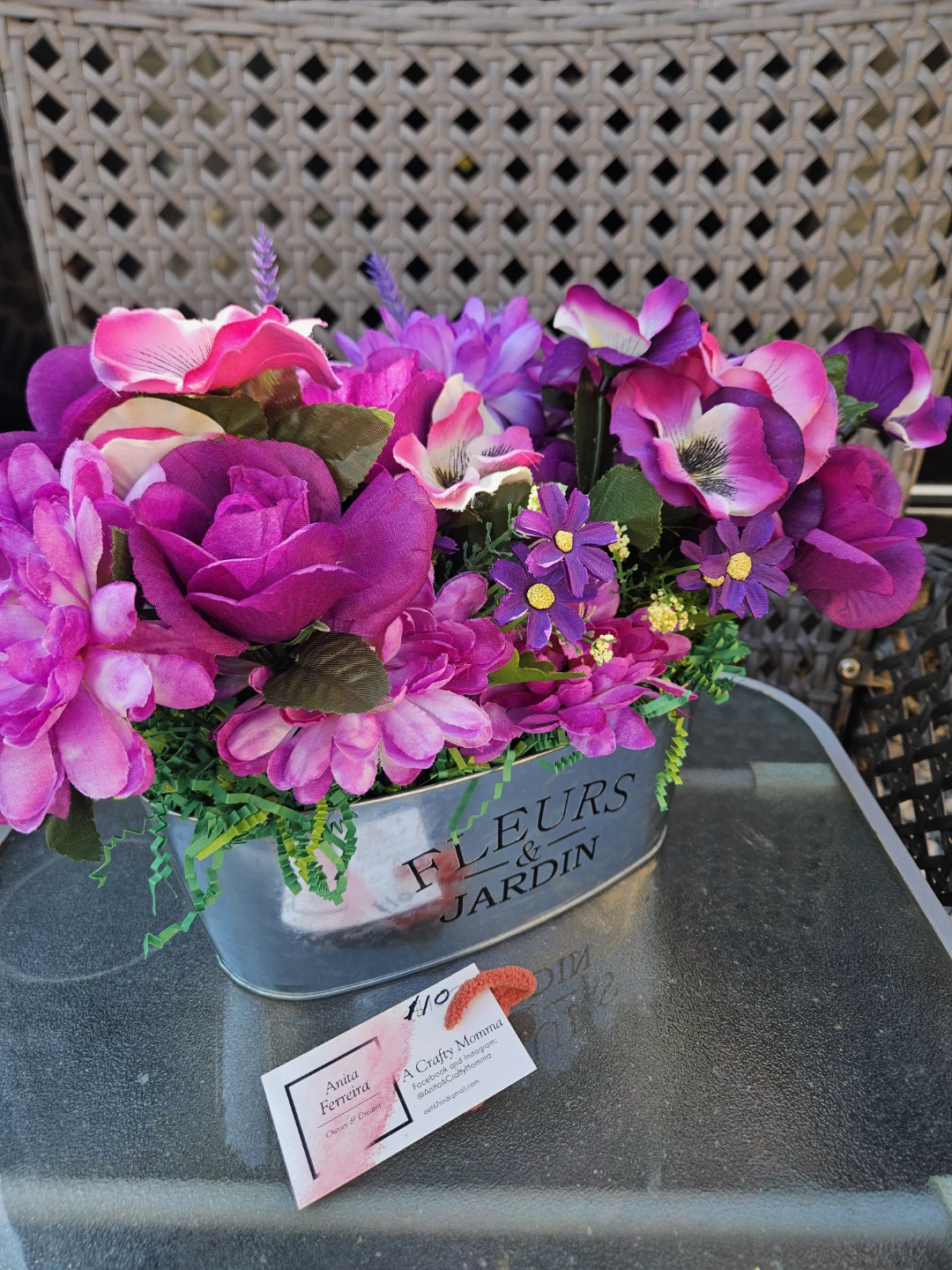 Artificial Flower Arrangement in Galvanized Pot