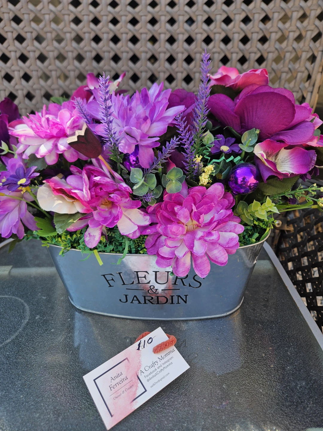 Artificial Flower Arrangement in Galvanized Pot - photo 2