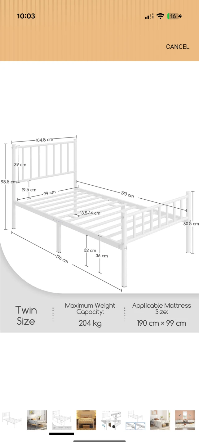 White Twin Metal Bed Frame - photo 2